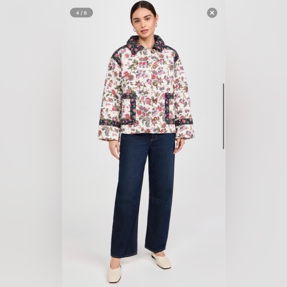 NWT Rhode Emil Jacket Quilted Black Pink Floral Button Coat Small - Picture 5 of 11
